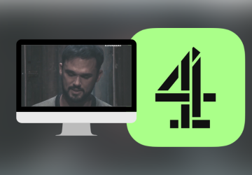 A TV screen featuring a man's face, next to a number 4