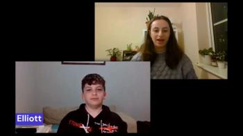 Two images of people on a video call, one of a woman and another of a boy