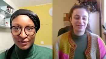 Two images of women on a video call