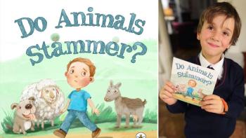 Two images, an illustrated children's book cover, next to a boy holding the book