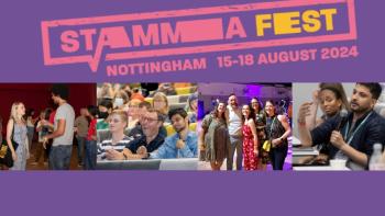 A logo saying 'STAMMAFest 2024' above insets of people at a conference