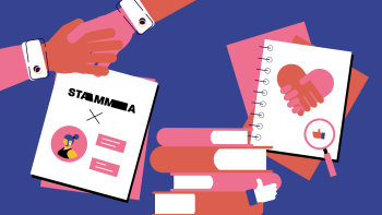 Illustration of handshakes, books and documents
