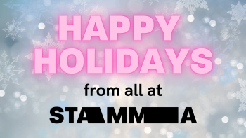 Snowflakes surround the header 'Happy Holidays from all at STAMMA'