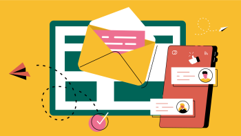 Illustration of a letter being sent to contacts in a planner