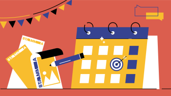 Illustration of bunting, posters and a calendar