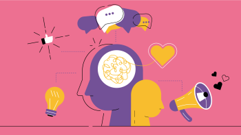 Illustration of a head having ideas and communicating