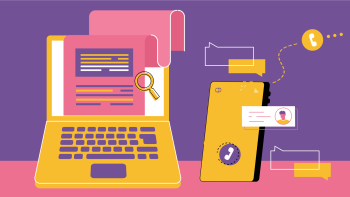 Illustration of a laptop and physical address book