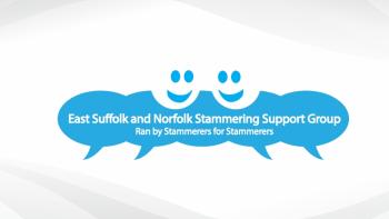 A logo saying 'East Suffolk & Norfolk Stammering Support Group. Ran by stammerers for stammerers'