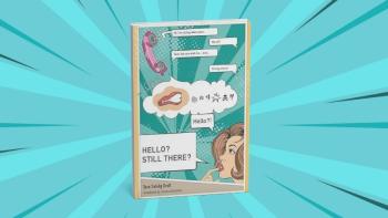 A book cover featuring illustrations of a  woman, a mouth and a telephone receiver