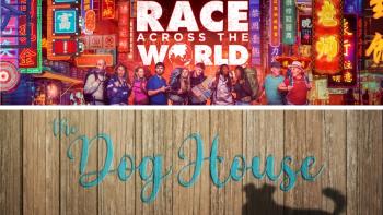 Two logos for TV shows. One reads 'Race Across the World' and the other 'The Dog House'