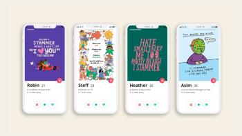 Four mobile phone screens with illustrations on them