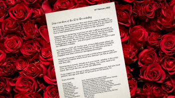 A typed letter with a background of roses