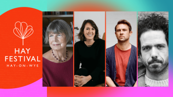 Text 'Hay festival' next to two women and two men