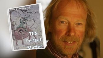 A man looking at the camera and smiling, with an inset of a book cover
