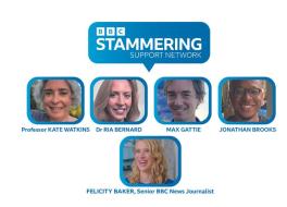 The header 'BBC Stammering Support Network', above five faces with their names underneath