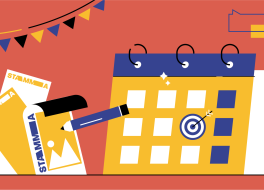 Illustration of bunting, posters and a calendar