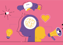 Illustration of a head having ideas and communicating