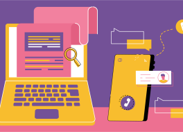 Illustration of a laptop and physical address book