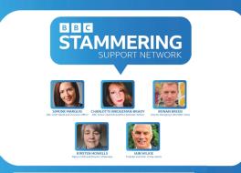 A speech bubble with 'BBC Stammering Support Network' in it