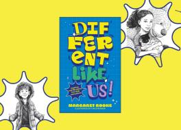 A book cover with two line drawings of a girl and a boy next to it