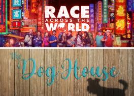 Two logos for TV shows. One reads 'Race Across the World' and the other 'The Dog House'