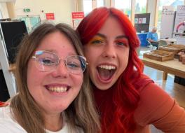 Two women smiling