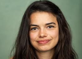 A woman smiling