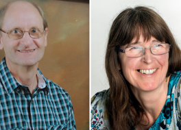 A man smiling and a woman smiling