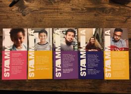 Five information leaflets laid out