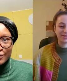 Two images of women on a video call