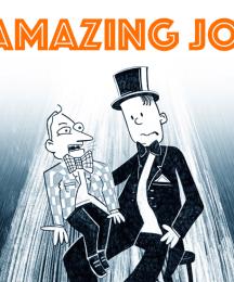 The text 'The Amazing Jollo!' above an illustration of a ventriloquist and his dummy