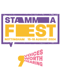 The text 'STAMMAFest 2023' and 'Voices Worth Hearing'