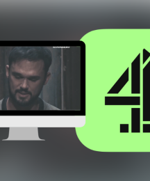A TV screen featuring a man's face, next to a number 4
