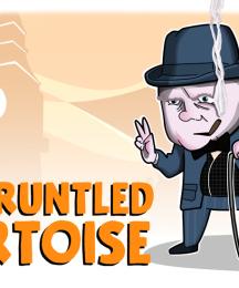 A cartoon version of Winston Churchill beside text saying 'The Disgruntled Tortoise'