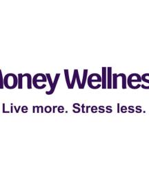 A logo saying 'Money Wellness' with the tagline 'Live more. Stress less'
