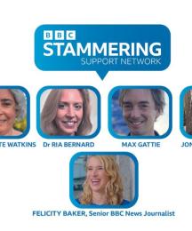The header 'BBC Stammering Support Network', above five faces with their names underneath