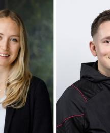A woman and man smiling