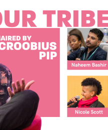 Text saying 'Our tribe' with five people's faces under and next to it