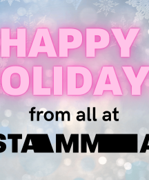 Snowflakes surround the header 'Happy Holidays from all at STAMMA'
