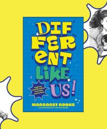 A book cover with two line drawings of a girl and a boy next to it
