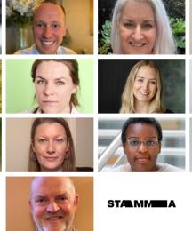 A grid with six men and seven women, all smiling