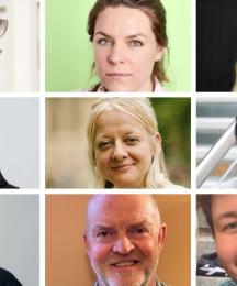 Nine smiling faces, five men and four women