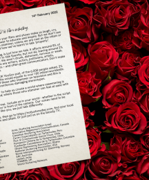 A typed letter with a background of roses
