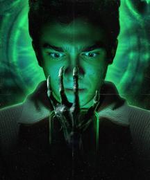 A man darkly lit staring at his smartphone which has a claw creeping over it 