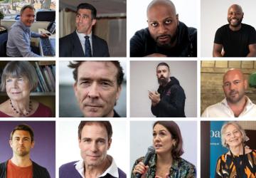 A montage of individual images of 12 people, all looking at the camera and smiling