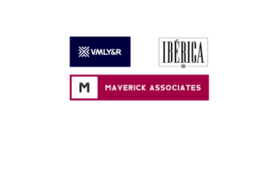 Three logos, one saying 'VMLY&R', another 'Iberica' and a third 'Maverick Associates'