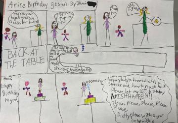  A child's hand-drawn comic strip