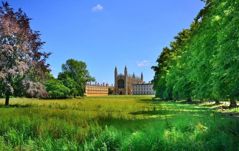 A cathedral in Cambridge, surrounded by green space