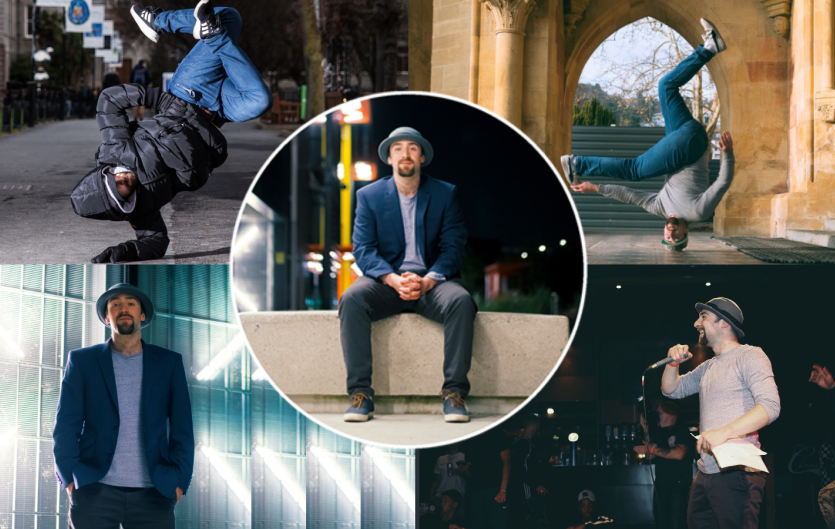 Breaking the mould Collage of images of the article's author, Chaz Bonnar, performing breakdancing