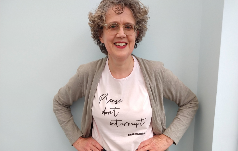 I believe wholeheartedly in acceptance and stammering pride Christine Simpson looking to camera